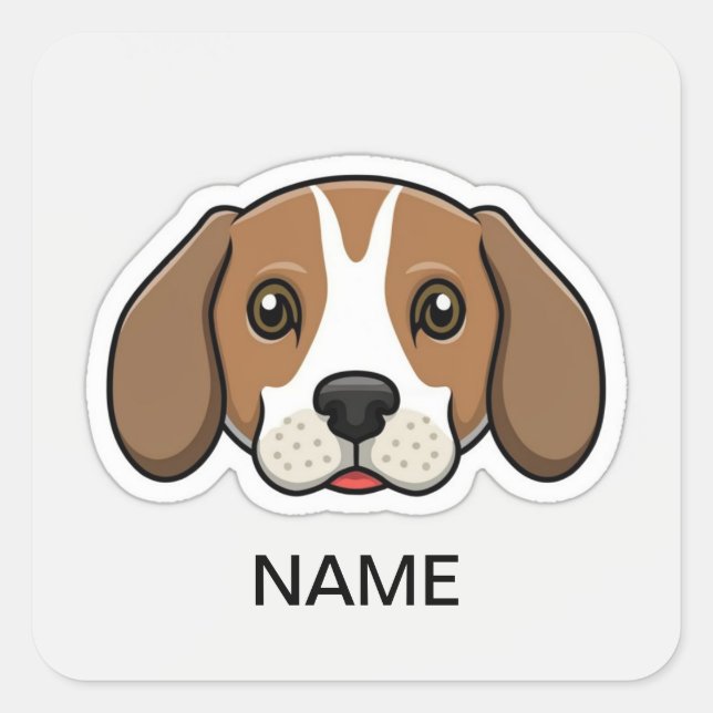 Cute personalised beagle dog  square sticker (Front)