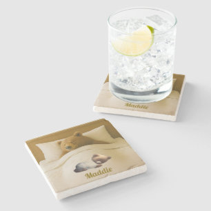 Cute Personalised Bear Stone Coaster