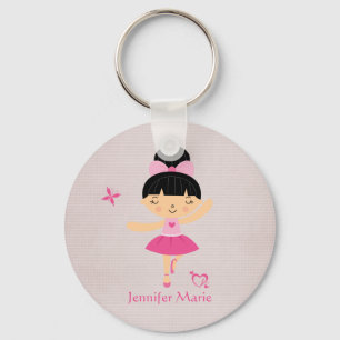 Cute personalised black hair ballerina keychain