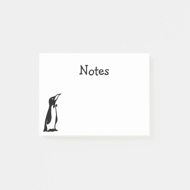 Cute Personalised Black White Penguin Post-it Notes (Front)