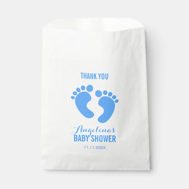 Cute Personalised Blue BABY FEET BOY Baby Shower Favour Bags (Front)