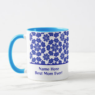 Cute Personalised Blue Evil Eye Geometric Pattern Mug