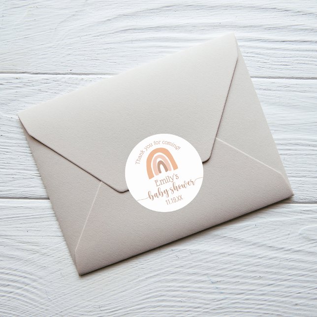 Cute Personalised Boho Rainbow Baby Shower Classic Round Sticker (Creator Uploaded)