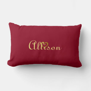 Cute Personalised Burgundy Sweet Gold Heart Pillow