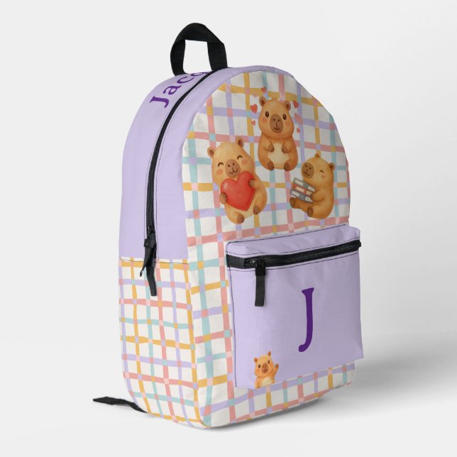 Cute Personalised Capybara Printed Backpack (Back Corner Left)