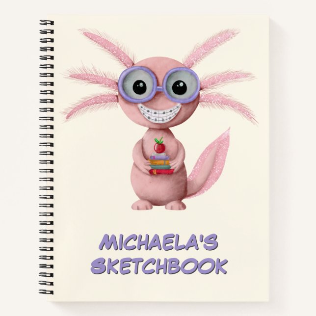 Cute Personalised Cartoon Axolotl  Notebook (Front)