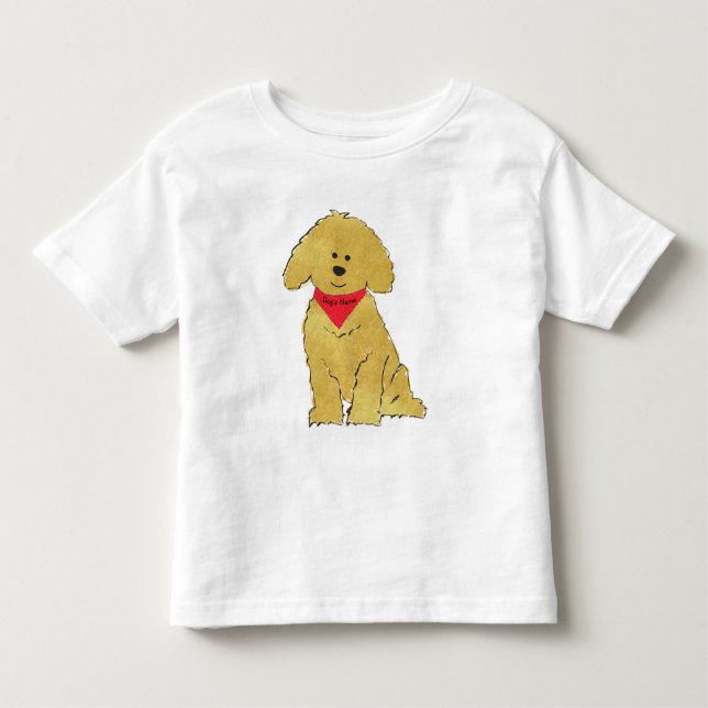 Cute Personalised Cartoon Goldendoodle Puppy Toddler T-Shirt (Front)