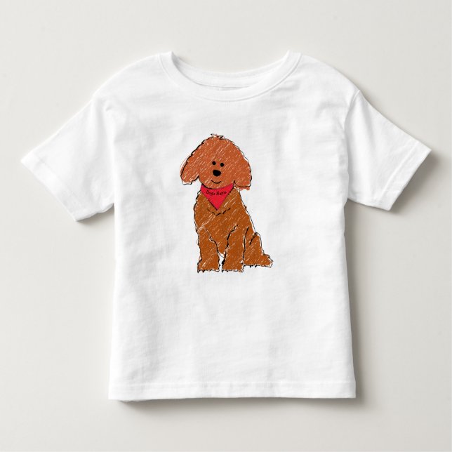 Cute Personalised Cartoon Red Doodle Dog Toddler T-Shirt (Front)