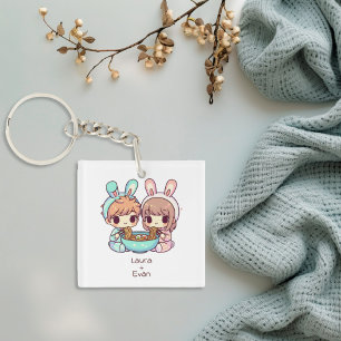 Cute Personalised Chibi-Style Ramen Couple  Key Ring