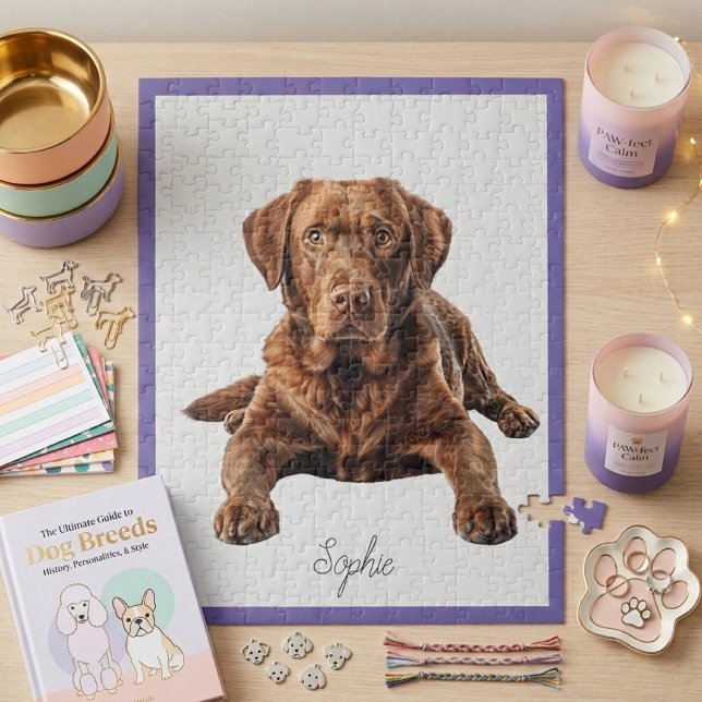 Cute Personalised Chocolate Labrador Retriever Jigsaw Puzzle (Creator Uploaded)