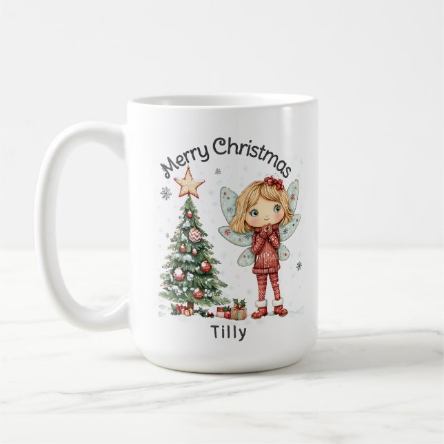 Cute Personalised Christmas Fairy and Tree  Coffee Mug (Left)