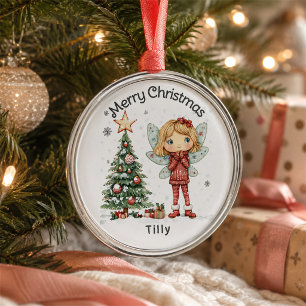 Cute Personalised Christmas Fairy and Tree  Metal Tree Decoration