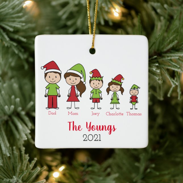 Cute Personalised Christmas Family Ceramic Ornament (Tree)