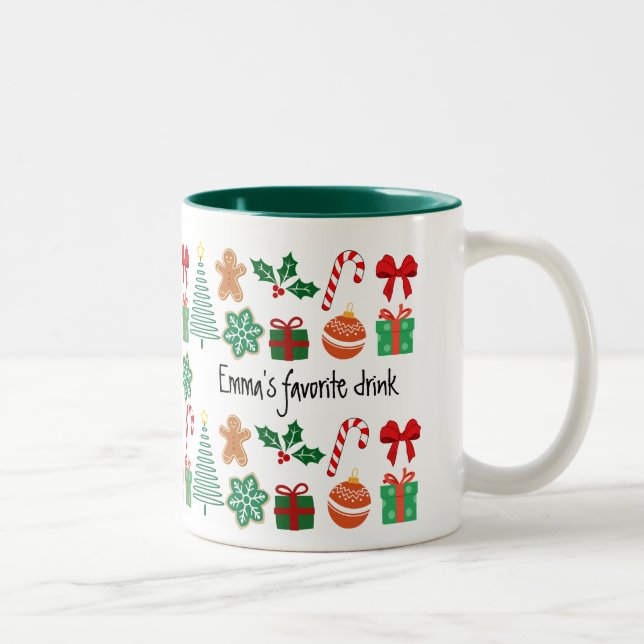Cute Personalised Christmas Two-Tone Coffee Mug (Right)