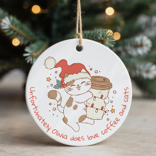 Cute Personalised Coffee and Cats Ceramic Tree Decoration