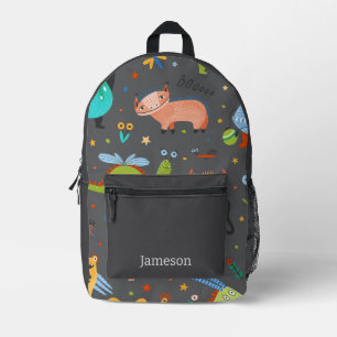Cute Personalised Colourful Dinosaur Alien Kids Printed Backpack