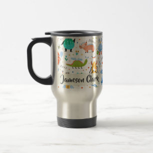 Cute Personalised Colourful Dinosaur Alien Kids Travel Mug