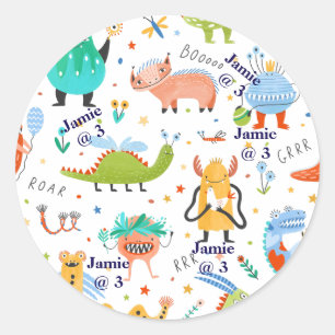 Cute Personalised Colourful Dinosaur Kids Birthday Classic Round Sticker