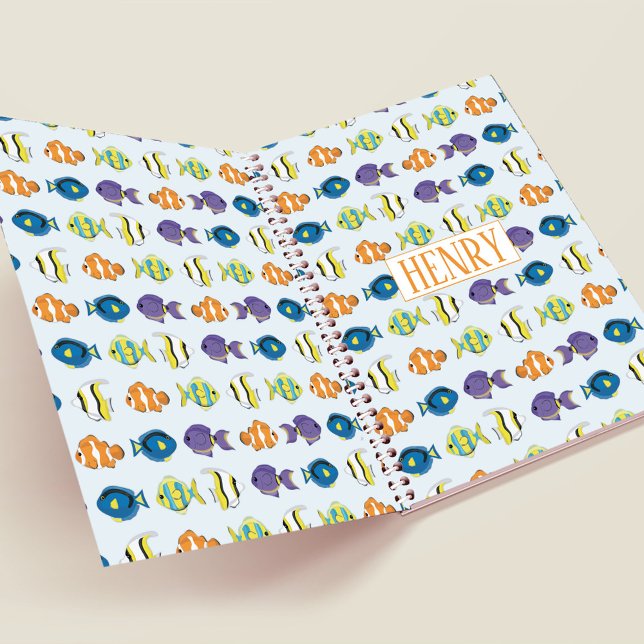 Cute Personalised Colourful Tropical Fish Planner (Whimsical colorful tropical fish pattern notebook. )