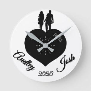 Cute Personalised Couple's Love Forever Round Clock