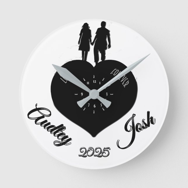 Cute Personalised Couple's Love Forever Round Clock (Front)