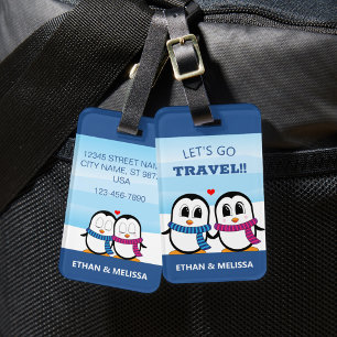 Cute Personalised Cute Couple Penguin Luggage Tag