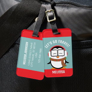 Cute Personalised Cute Penguin Luggage Tag