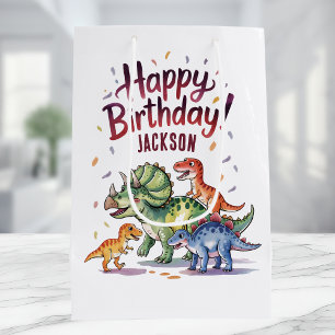 Cute Personalised Dinosaur Birthday Medium Gift Bag