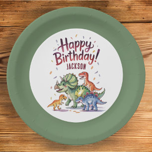 Cute Personalised Dinosaur Birthday Paper Plates