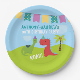 Cute Personalised Dinosaur themed Party Paper Plate