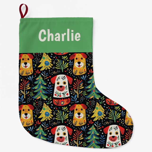 Cute Personalised Dog Large Christmas Stocking (Front)