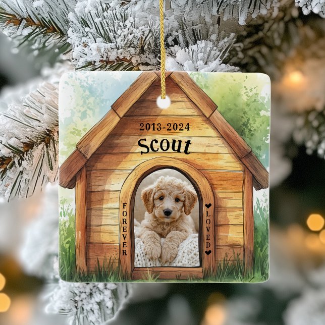 Cute Personalised Dog Memorial Ceramic Ornament (Shown on a Ceramic Square Ornament)
