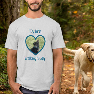 Cute Personalised Dog Walking Buddy Heart Photo T-Shirt