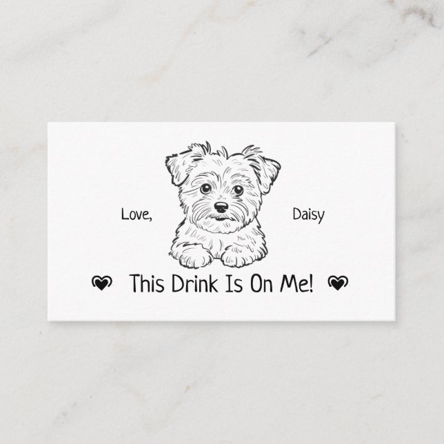 Cute Personalised Dog Wedding Drink Ticket Enclosure Card (Front)