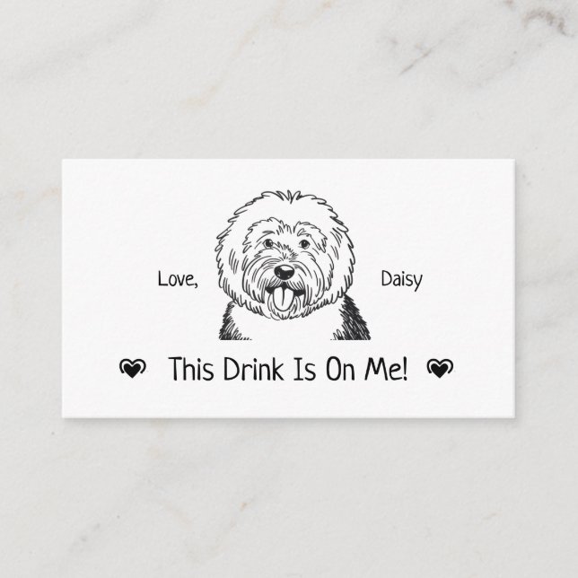 Cute Personalised Dog Wedding Drink Ticket Enclosure Card (Front)