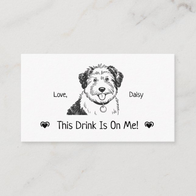 Cute Personalised Dog Wedding Drink Ticket Enclosure Card (Front)