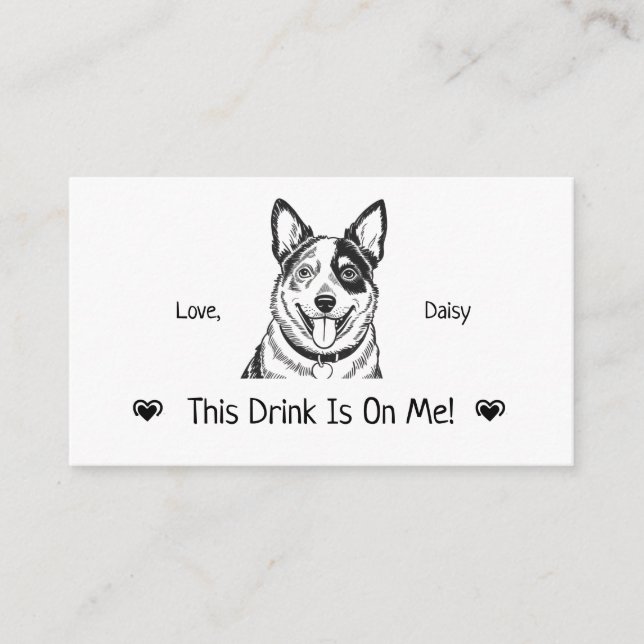 Cute Personalised Dog Wedding Drink Ticket Enclosure Card (Front)