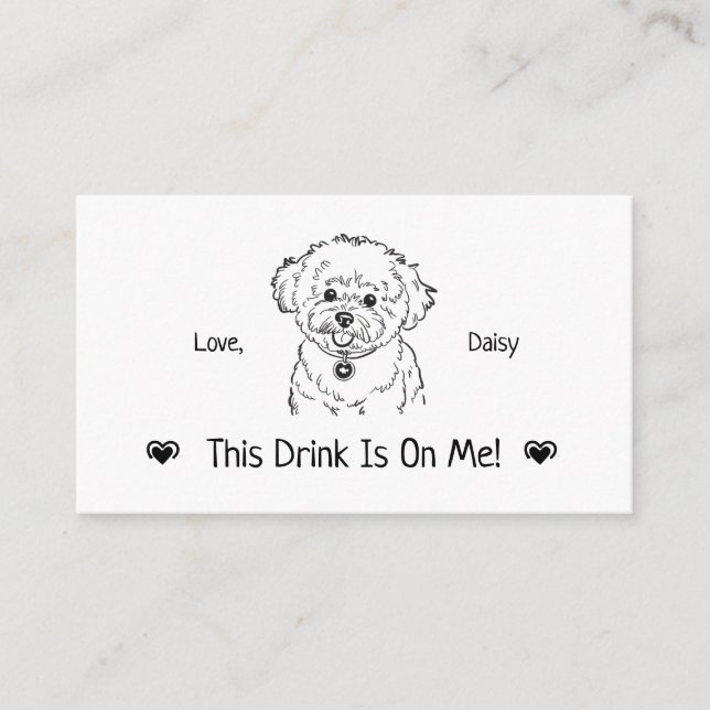 Cute Personalised Dog Wedding Drink Ticket Enclosure Card (Front)
