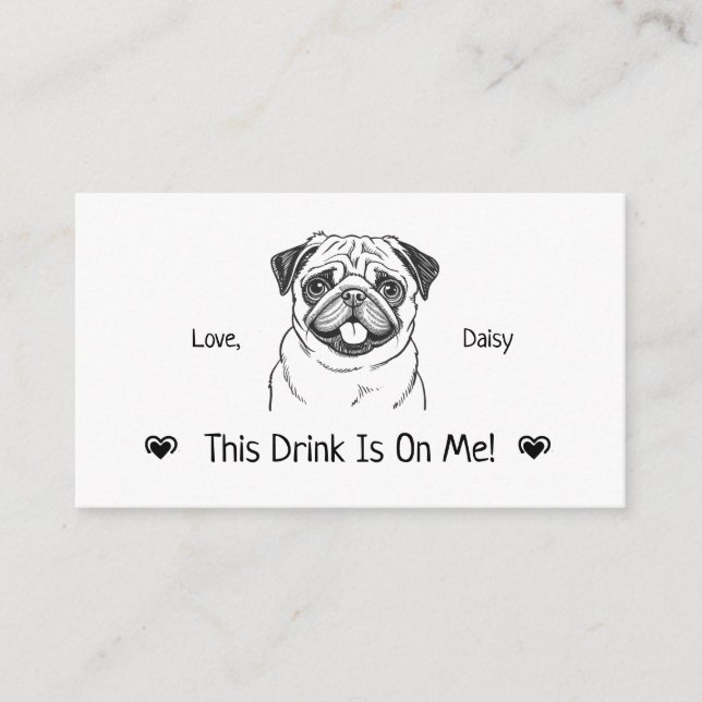 Cute Personalised Dog Wedding Drink Ticket Enclosure Card (Front)