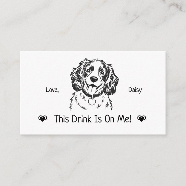 Cute Personalised Dog Wedding Drink Ticket Enclosure Card (Front)