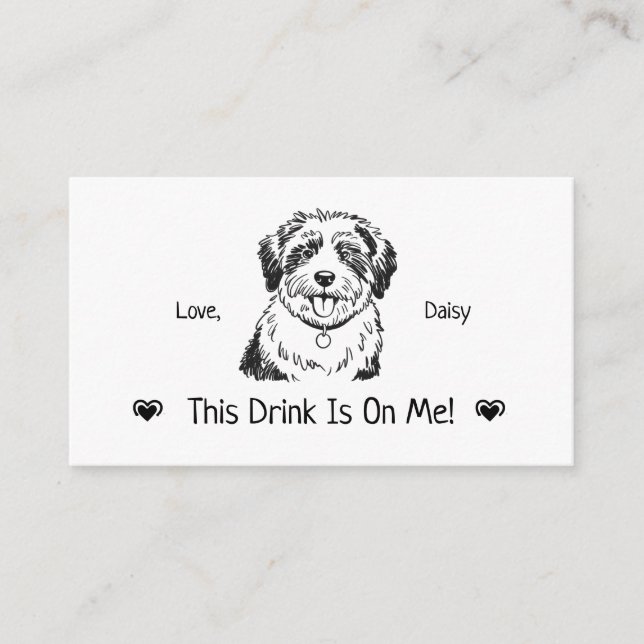 Cute Personalised Dog Wedding Drink Ticket Enclosure Card (Front)