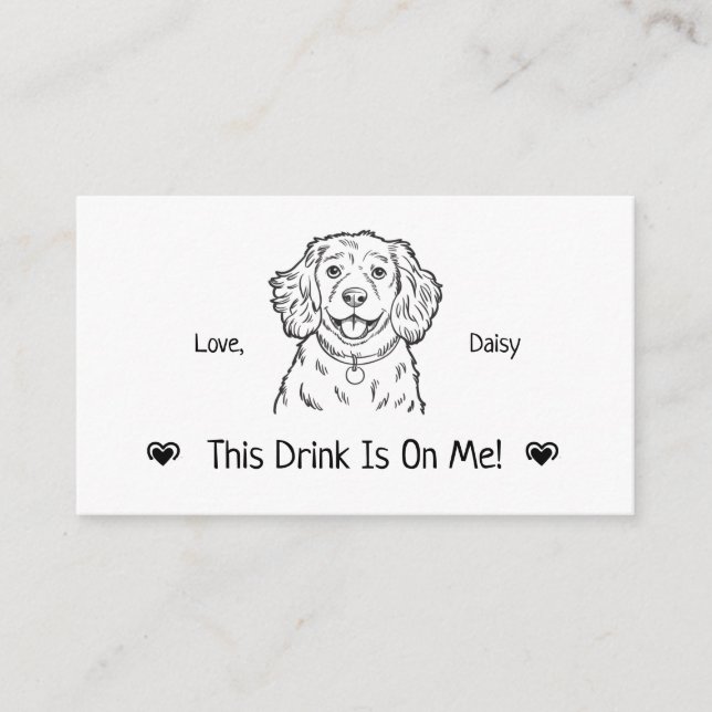 Cute Personalised Dog Wedding Drink Ticket Enclosure Card (Front)