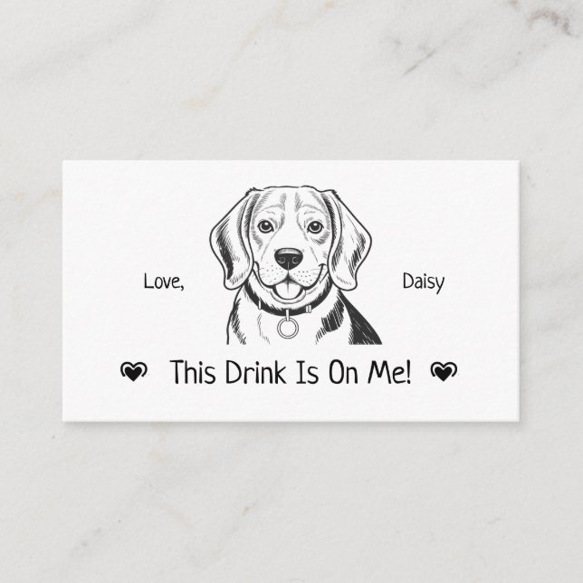 Cute Personalised Dog Wedding Drink Ticket Enclosure Card (Front)