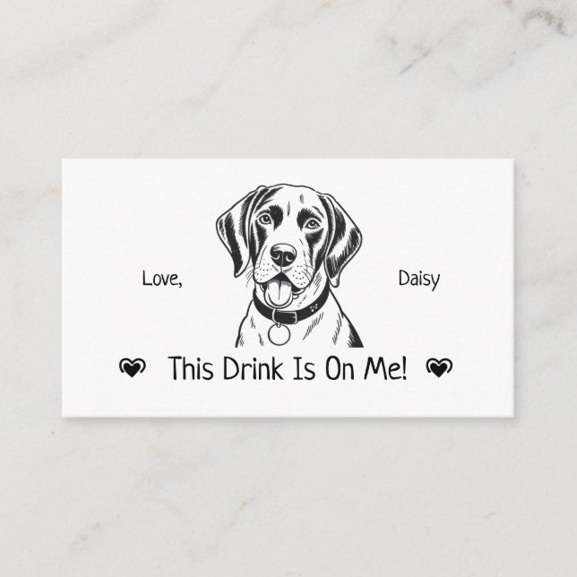 Cute Personalised Dog Wedding Drink Ticket Enclosure Card (Front)