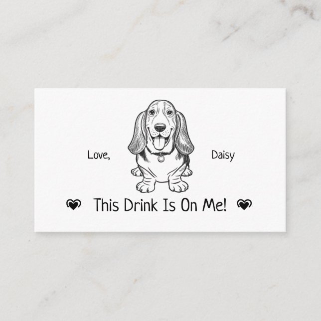 Cute Personalised Dog Wedding Drink Ticket Enclosure Card (Front)