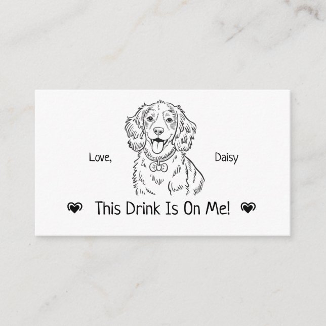 Cute Personalised Dog Wedding Drink Ticket Enclosure Card (Front)