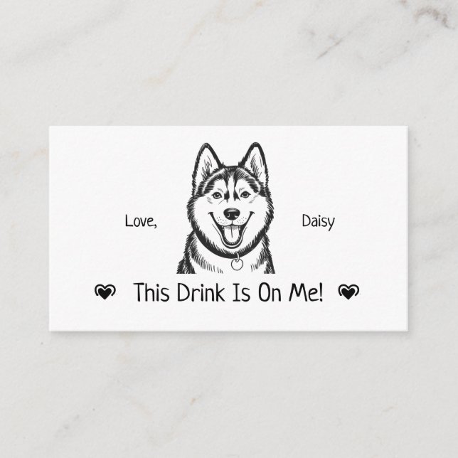 Cute Personalised Dog Wedding Drink Ticket Enclosure Card (Front)