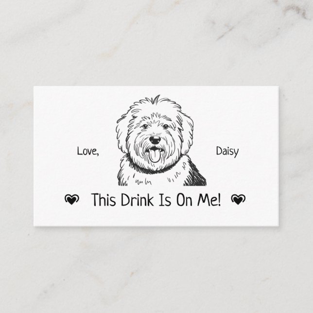 Cute Personalised Dog Wedding Drink Ticket Enclosure Card (Front)