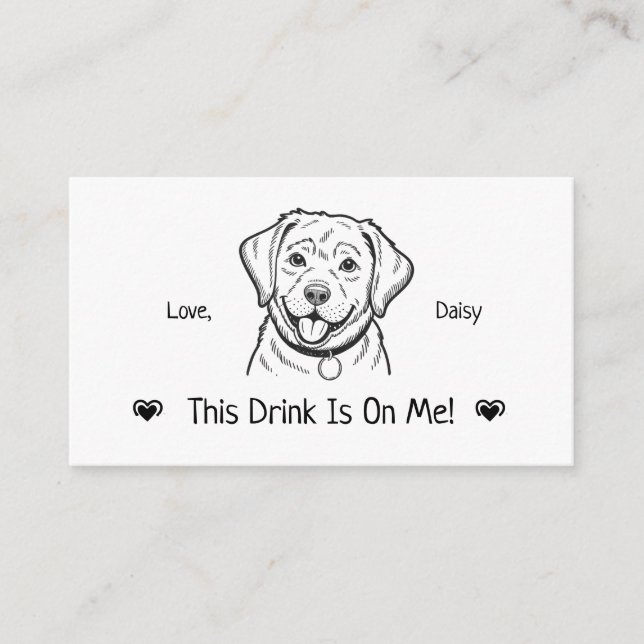 Cute Personalised Dog Wedding Drink Ticket Enclosure Card (Front)