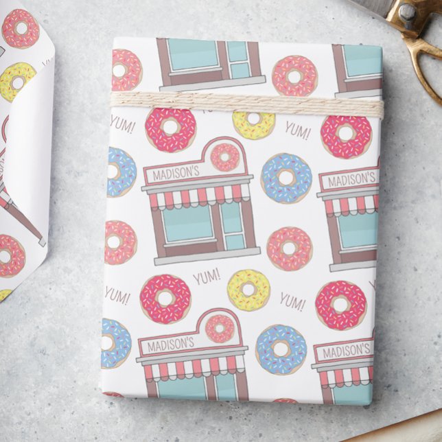 Cute Personalised Doughnut Shop Wrapping Paper (Creator Uploaded)